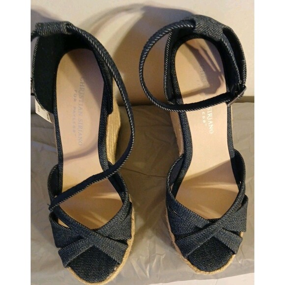 CHRISTIAN SIRIANO blue Denim Ankle Strap Espadrille Platform Wedge Heels 6.5 New - Picture 14 of 16